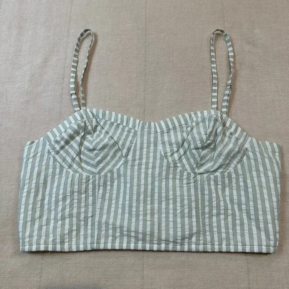 Anthropologie | Striped Bustier Crop Top Sage Green | Women's XS - Picture 2 of 7